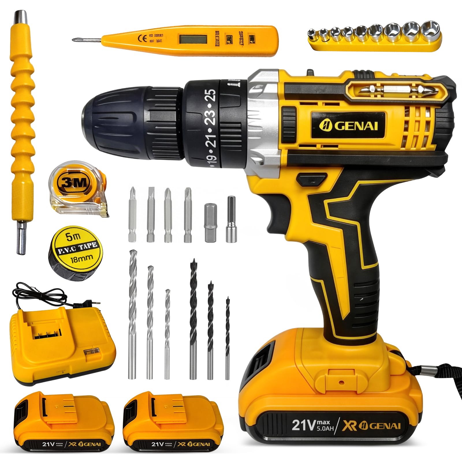 Furadeira e Parafusadeira de Impacto Sem Fio 21V com LED